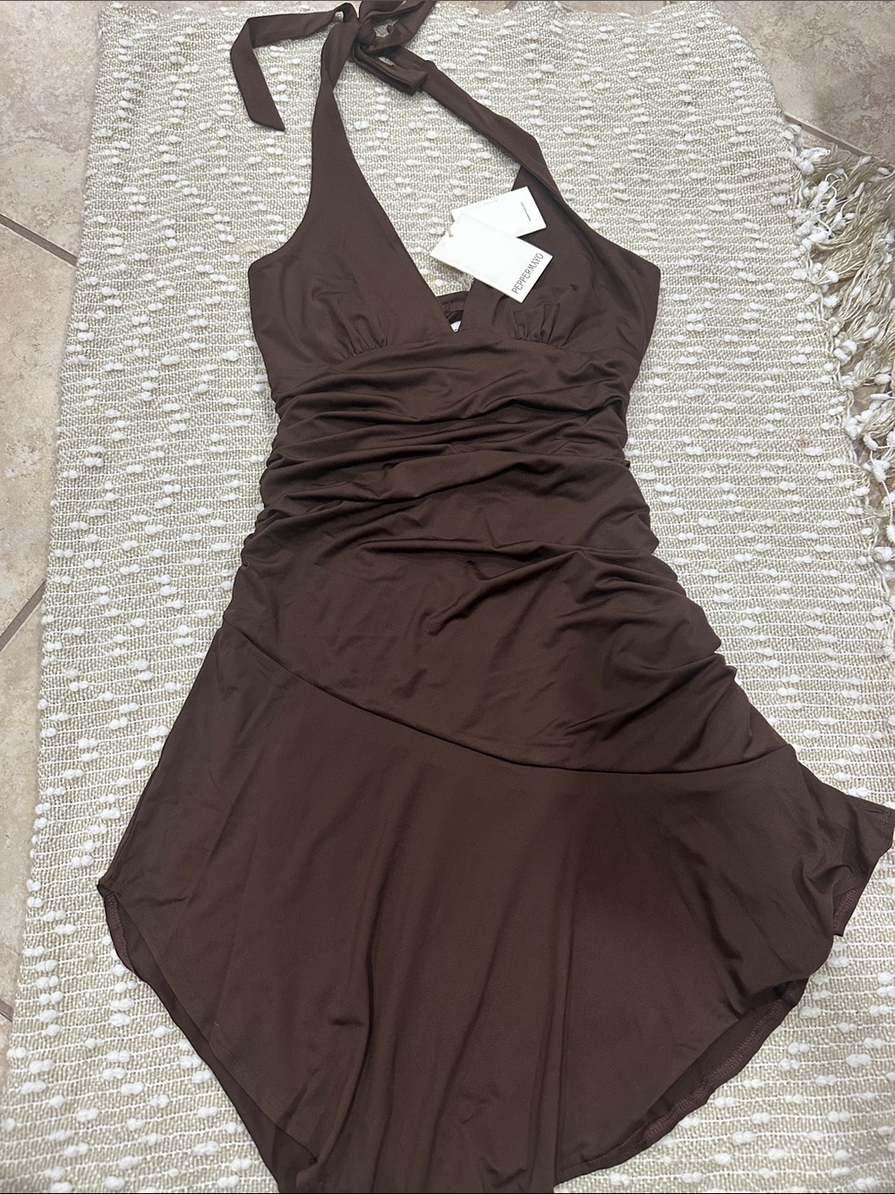 Peppermayo Chocolate Brown Halter Swim Dress